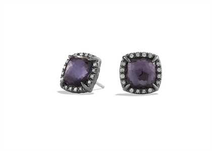 Rhodium Plated CZ Studded Amethyst Stone Stud Earring